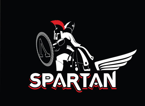 Spartan emblem in helmet and shield. Black-and-White logo