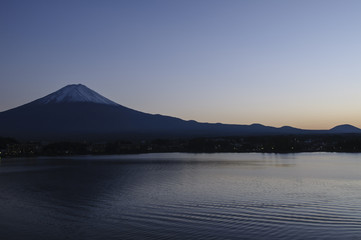 Beautiful Mount Fuji and Its Reflection on Lake Kawaguchi on Clear Sky Day