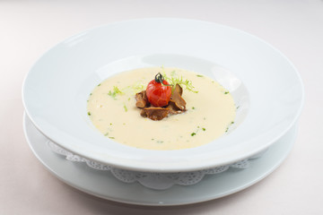 High cuisine, exquisite cream soup with meat