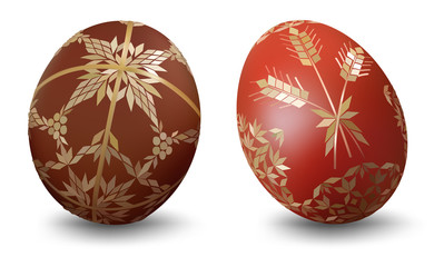 Fototapeta premium Two Easter Eggs with Ornamental Pattern on White Background - Detailed Illustration, Vector