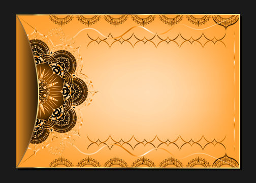 Golden vintage greeting card on a orange background. Luxury ornament  template. Great for invitation, flyer, menu, brochure, postcard, background,  wallpaper, decoration, any desired idea. Orient style Stock Vector | Adobe  Stock