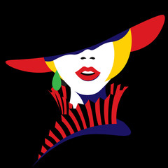 Girl in hat in pop art style. Vector graphics