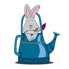 Hare with a flower in a watering can