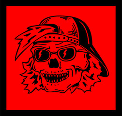 Skull in cap with glasses