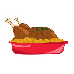 Baked chicken with potatoes and herbs in a tray