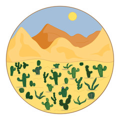 Landscape of the desert with cacti. The natural landscape