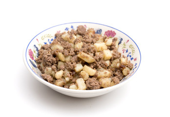 Ground Meat and Fried Potatoes in a Bowl - A simple meal