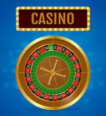 Obraz premium Casino Roulette on Blue Background with Light Sign. Vector Illustration. EPS 10.