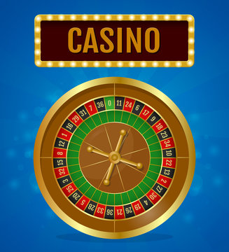 Casino Roulette on Blue Background with Light Sign. Vector Illustration. EPS 10.