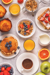 Delicious breakfast on a light table.