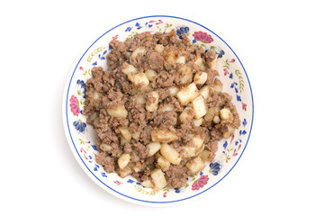 Ground Meat and Fried Potatoes in a Bowl - A simple meal