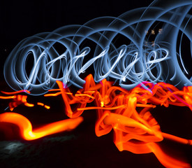 Blue red and white Lights. Connections. Light-Painting.