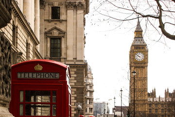 big ben london e cabina telefonica - obrazy, fototapety, plakaty