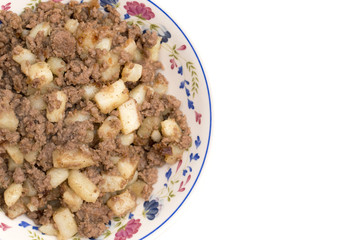 Ground Meat and Fried Potatoes in a Bowl - A simple meal