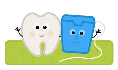 Floss and Tooth - Cute clip-art of a happy tooth and dental floss standing together. Eps10