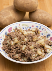 Ground Meat and Fried Potatoes in a Bowl - A simple meal
