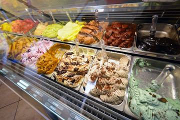 Ice cream in Rome, Italy. Italian gelateria.