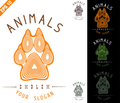 Animal logo (sign, emblem, symbol)with paw and claws made in a decorative manner of orange with several color options