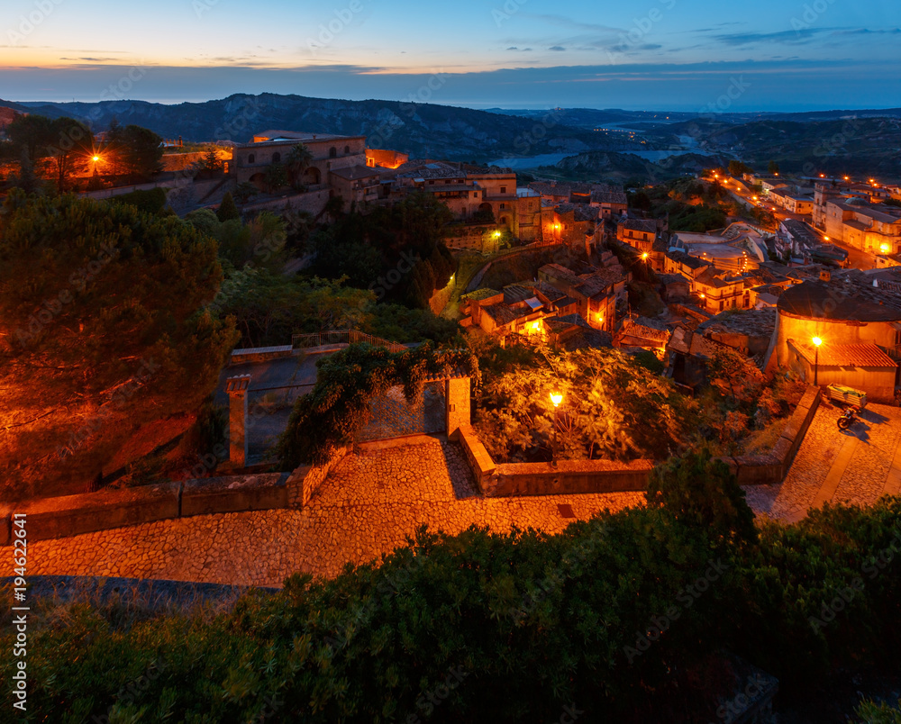 Wall mural night stilo village, calabria, italy.