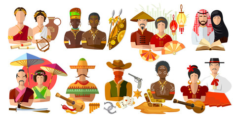 People of different nationalities collection, japanese, mexican, australian, american, spanish, chinese, arab, african, greek
