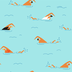 People swimming in the ocean seamless pattern.