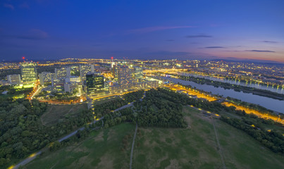 Fototapeta premium cityscape of Vienna city at night, aerial view. Austria