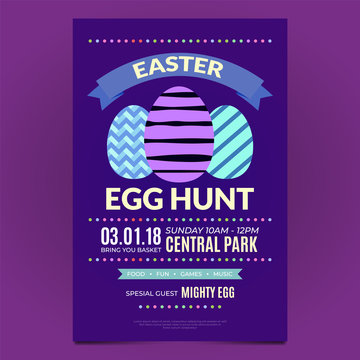 Easter egg hunt poster template in modern violet colors