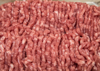 Fresh raw minced pork and beef meat closeup, macro