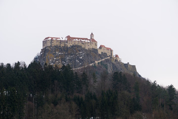 The beautiful Riegersburg castle in the late afternoon on a winter day