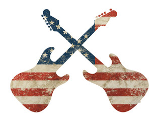 Guitar shaped old grunge vintage American US flag