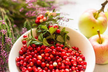 Wild cowberry on kitchen table