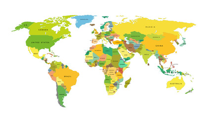 Detailed world map with countries. Vector