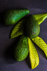 Avocado fruits on dark table