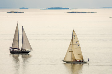 Fototapeta premium Fishing and Yachting. Gulf of Finland. Helsinki islands. Port northland Scandinavia