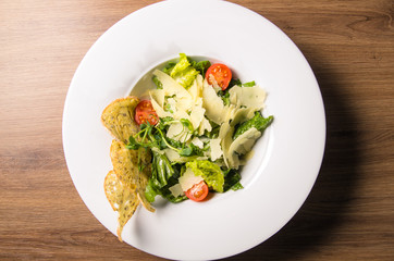 Salad with cheese and grilled bread
