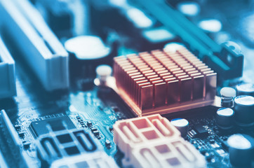 Creative abstract electronic industry business technology concept: macro view of the group of...