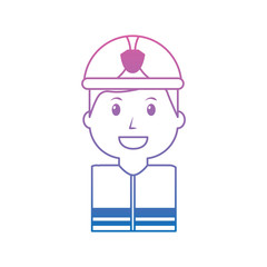 firefighter happy icon image vector illustration design  purple to blue ombre line