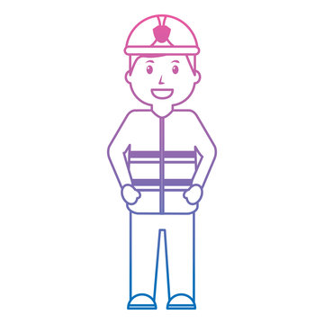firefighter happy icon image vector illustration design  purple to blue ombre line