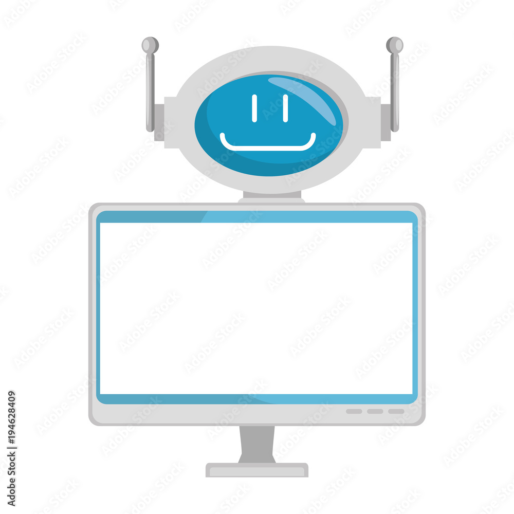 Poster technological robot with monitor character icon vector illustration design