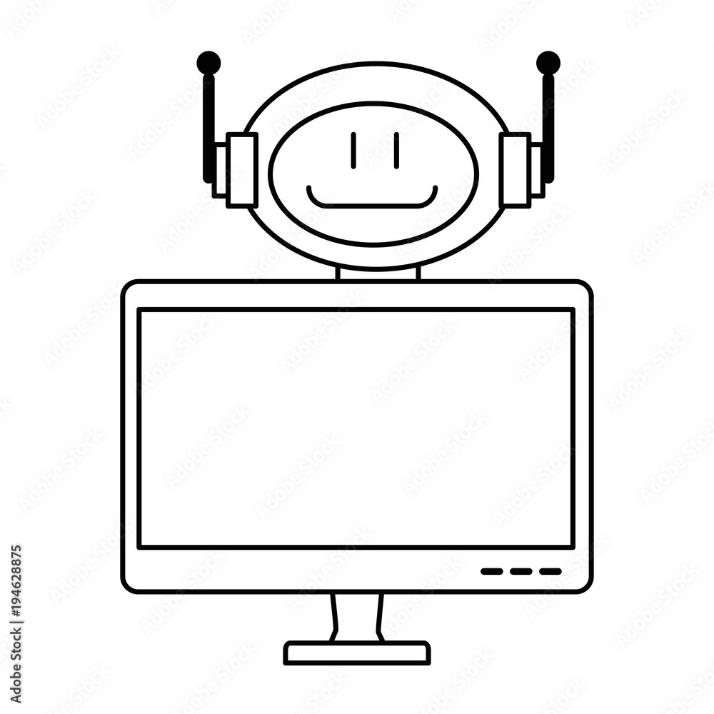 Poster technological robot with monitor character icon vector illustration design
