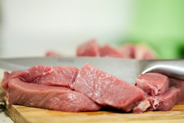 Raw beef on a wooden board