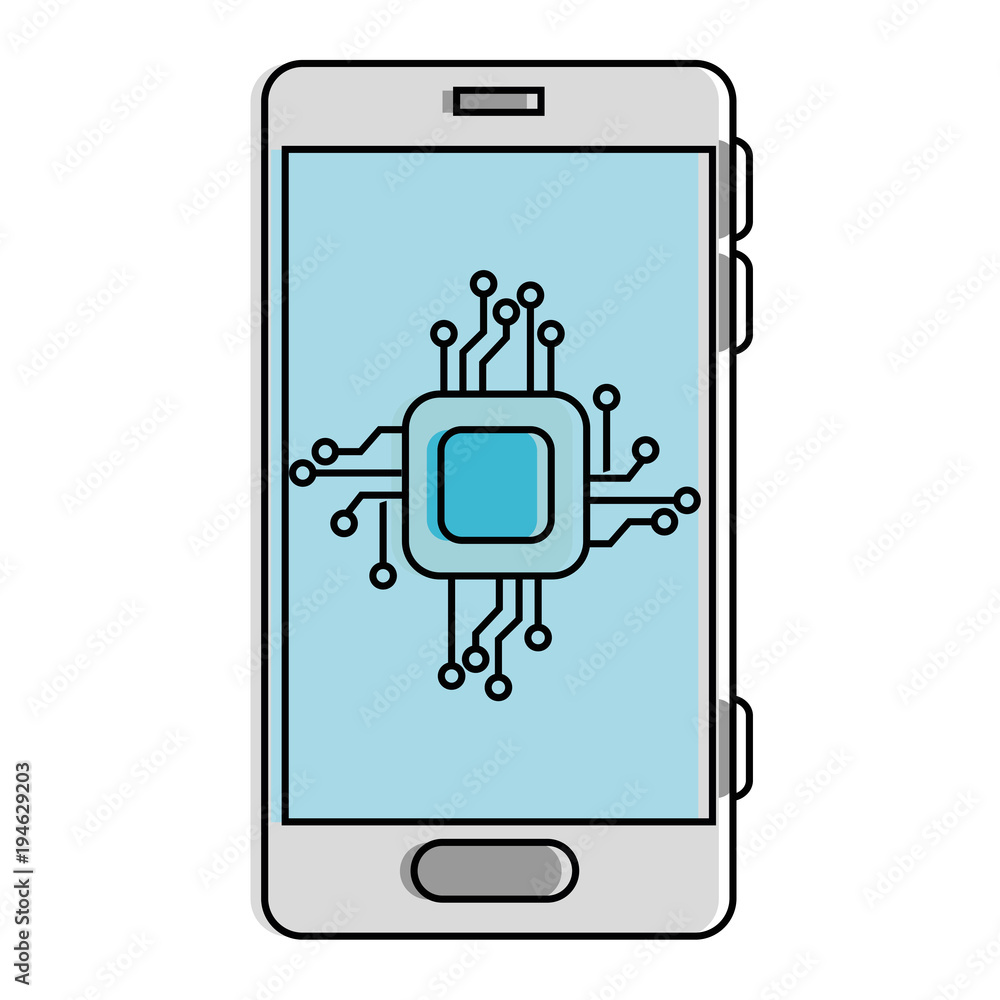 Poster smartphone with processor and circuit vector illustration design