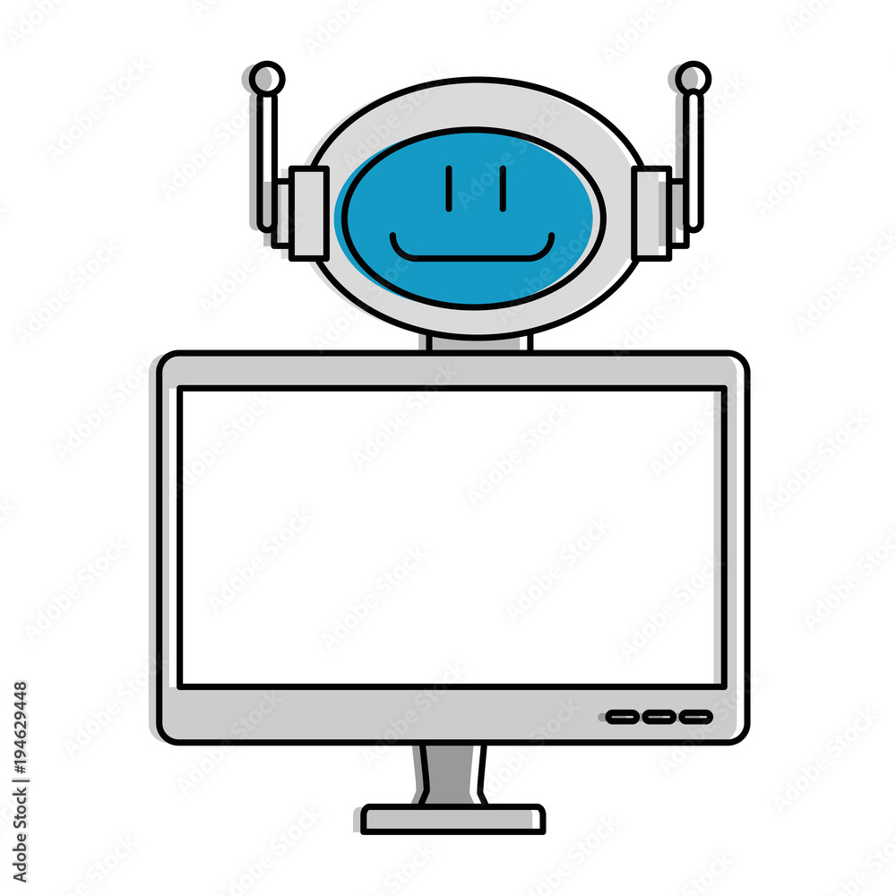 Poster technological robot with monitor character icon vector illustration design