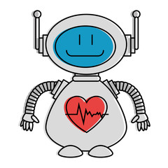 technological robot with heart cardio character icon vector illustration design