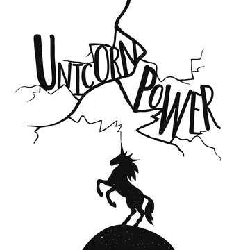 Fototapeta Vector illustration with lightning and the unicorn. Lettering Text - Unicorn Power. Typography poster with magic animal