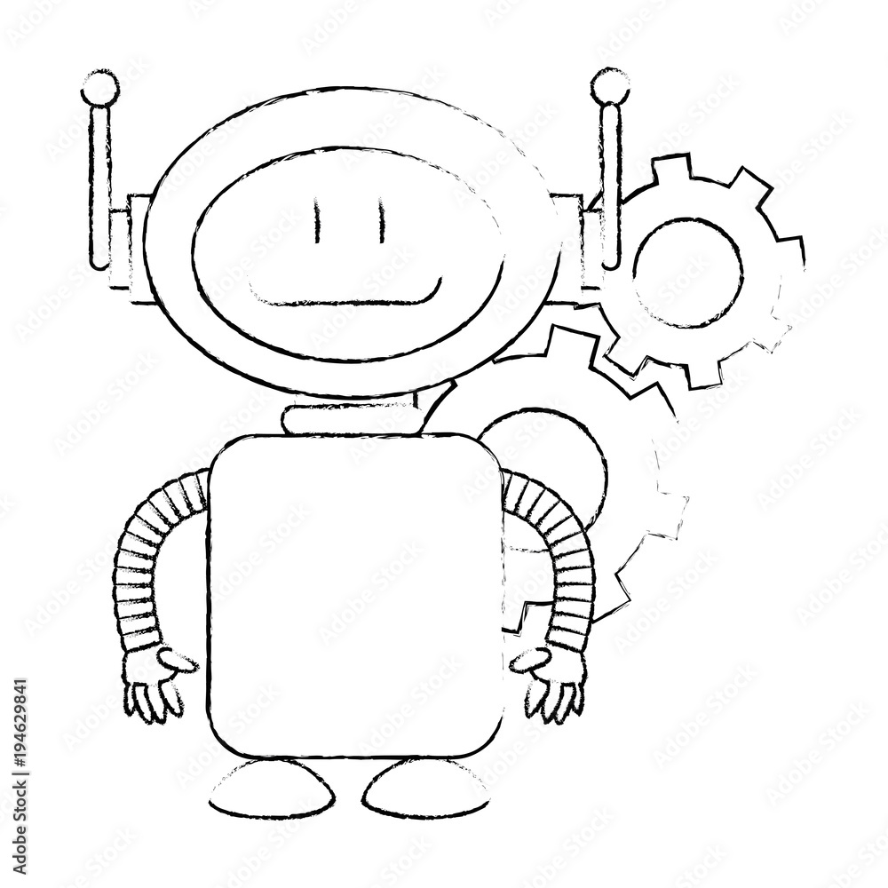 Poster technological robot with gears character icon vector illustration design