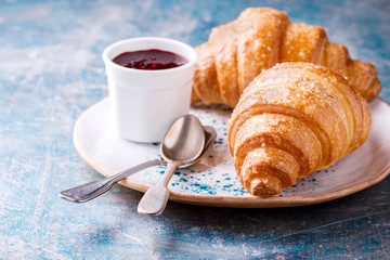  Breakfast Continental  with Fresh  croissants.Delicious Baking with Berry Jam