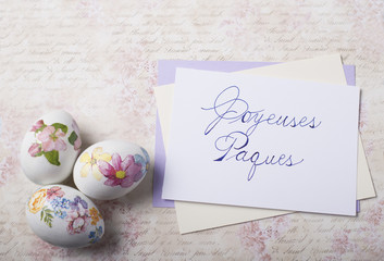Fototapeta na wymiar Easter eggs card with caligraphy fonts