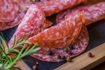 Salami sausages sliced
