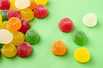 jellys Colorful candy on green background
